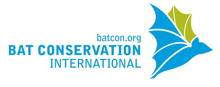 Blue Bat Conservation International Logo with Blue and Green Bat Icon
