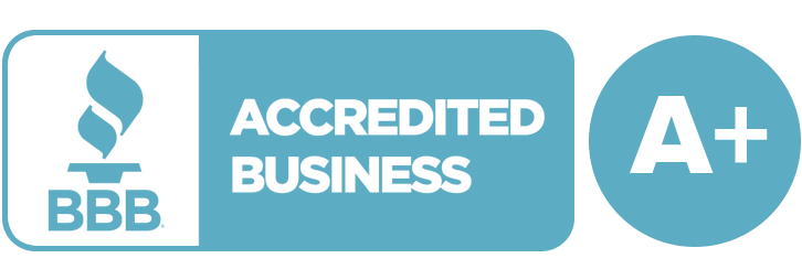 Blue and White Better Business Bureau Accredited Business A+ Logo