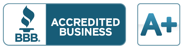 Blue and White Better Business Bureau Accredited Business A+ Logo
